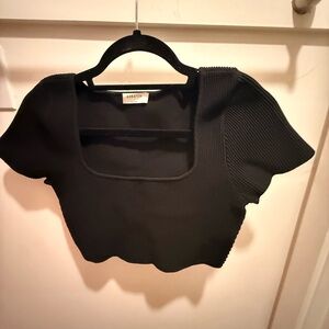 Aritzia Black Ribbed Square Neck Cropped Top
